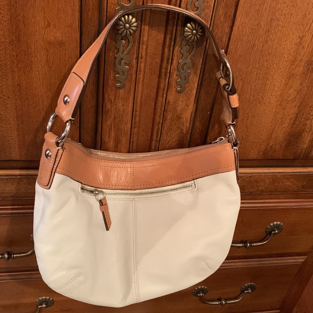 White and tan leather coach hobo purse - Picture 2 of 6
